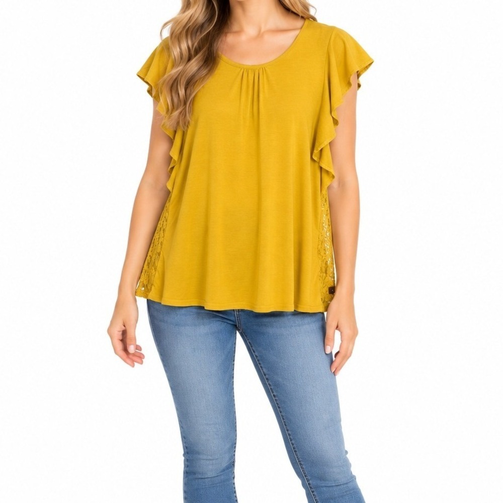 Matilda Jane Lace Back Flutter Sleeve Top Women Small Yellow Boho Casual